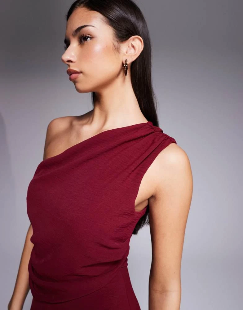 knee length dresses for ladies Rent ASOS DESIGN Washed One Shoulder Halterneck Midi Dress With Cut Out  Detail In Stone main image 0
