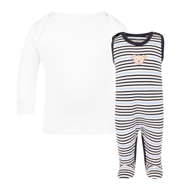 Steiff Logo bear striped bodysuit and baby top in white navy and blue