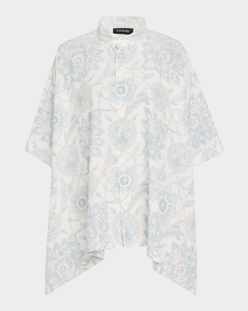 Eskandar Collarless Longer Back Kaftan Shirt (Mid Plus Length)