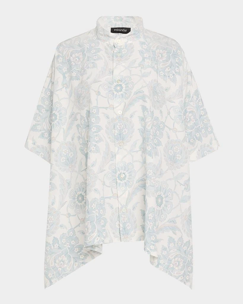 Eskandar Collarless Longer Back Kaftan Shirt (Mid Plus Length) 1