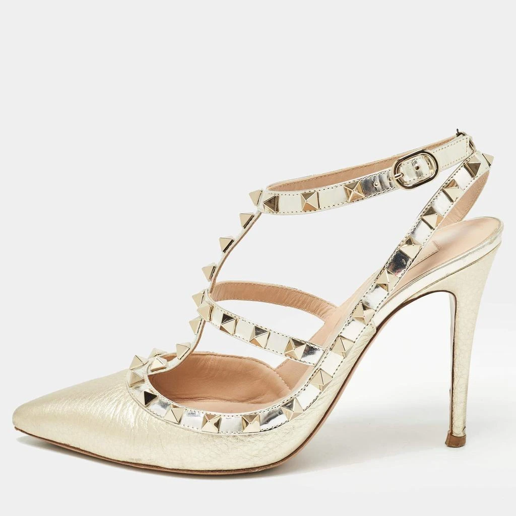 Valentino Valentino Gold Leather Rockstud Ankle Strap Pumps Size 38 1