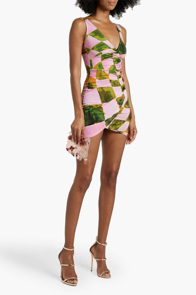 LOUISA BALLOU Wrap-effect printed stretch-jersey mini dress