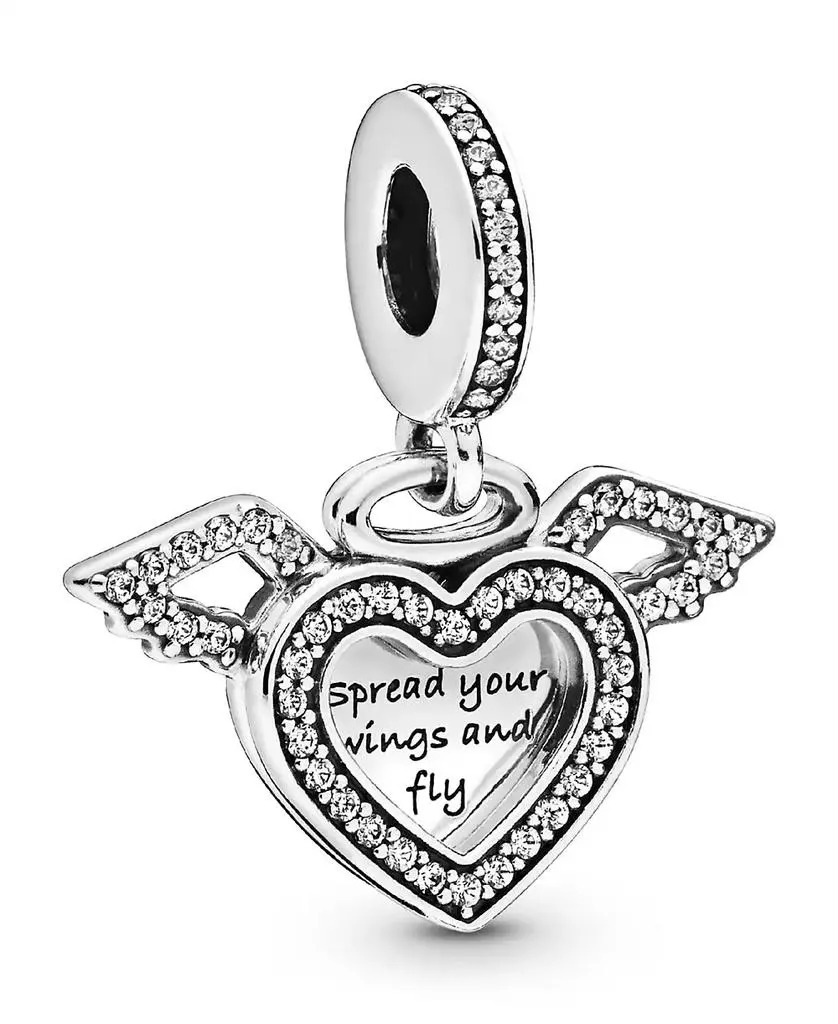 PANDORA Cubic Zirconia Heart and Angel Wings Dangle Charm