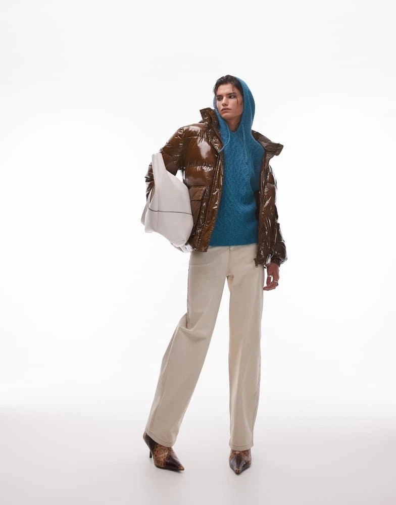 Topshop Topshop puffer bomber jacket in choc 2