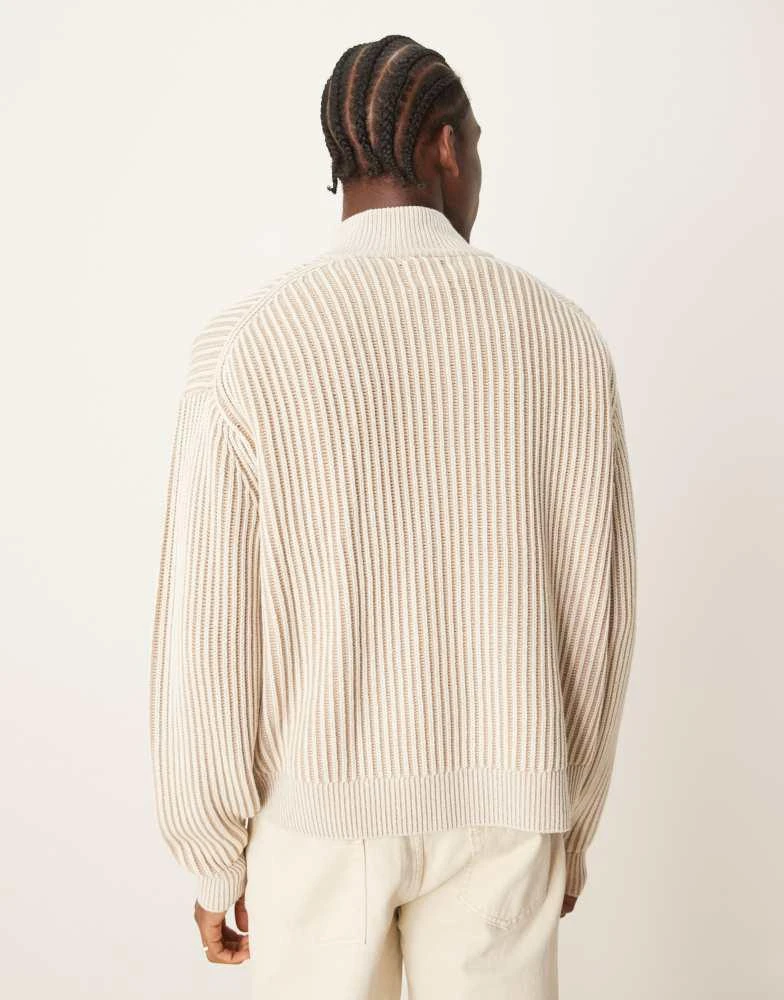 Abercrombie & Fitch Abercrombie & Fitch oversized half zip stripe stitch knit jumper in cream 2