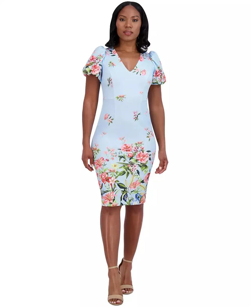 Women's Printed V-Neck Bubble-Sleeve Sheath Dress – On Sale Now