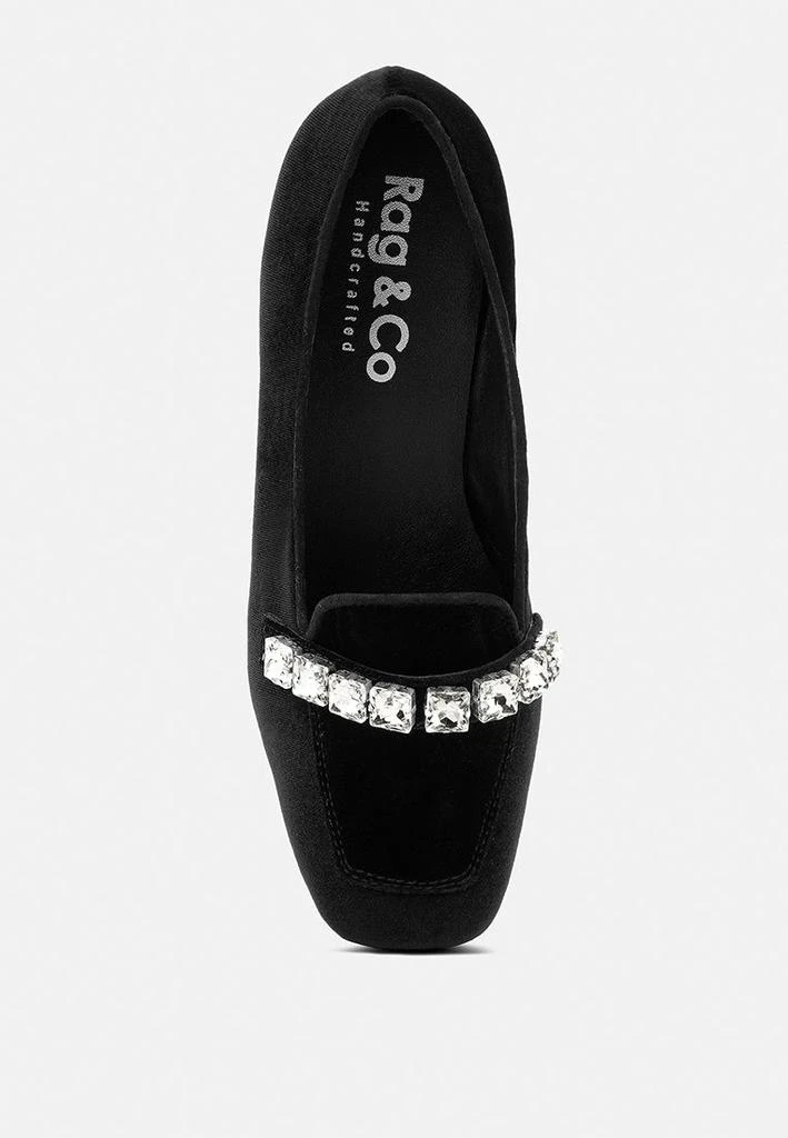 Rag & Co LAMINGTON Diamante Embellished Velvet Loafers in Black 2