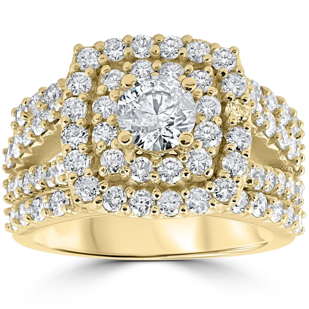 Pompeii3 3ct Diamond Engagement Wedding Double Cushion Halo Trio Ring Set 10k Yellow Gold 1