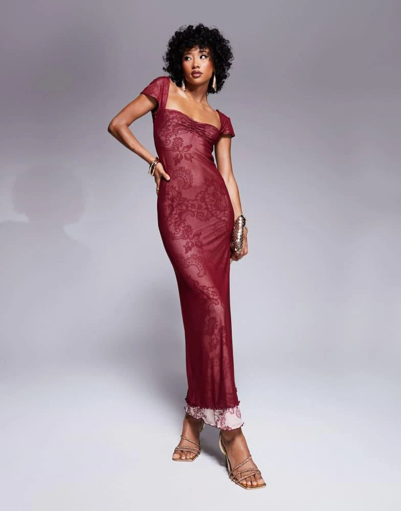 burgundy print maxi dress Kleo One Shoulder Maxi Dress