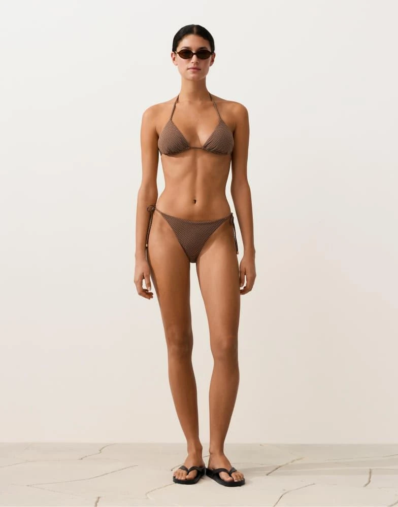OYSHO OYSHO Mini polka dot triangle bikini top in brown 2