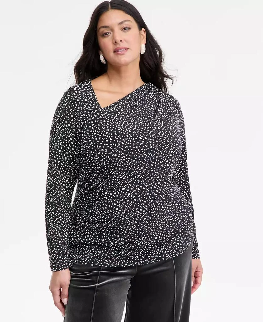 INC International Plus Size Asymmetric-Neck Long-Sleeve Top, Macy
s Exclusive