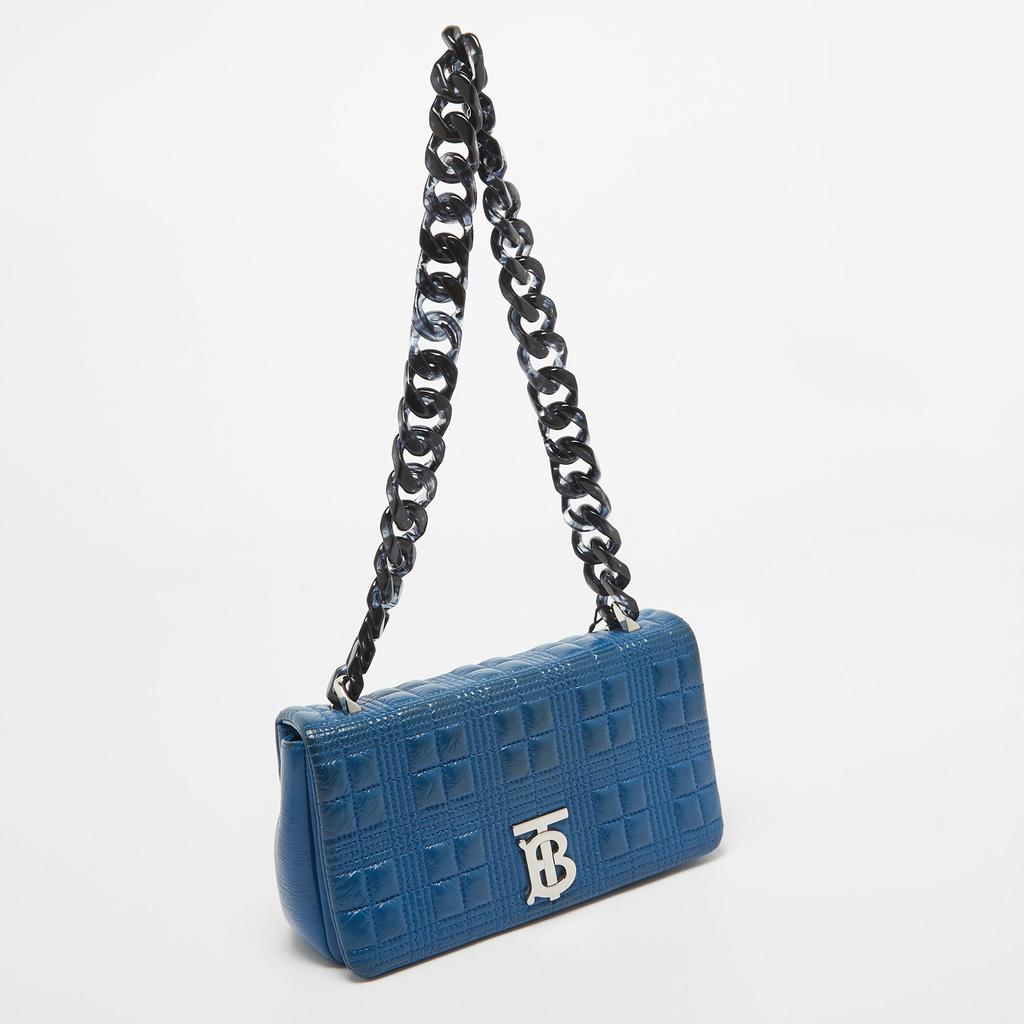 Burberry Burberry Warm Royal Blue Quilted Patent Leather Small Lola Chain Shoulder Bag