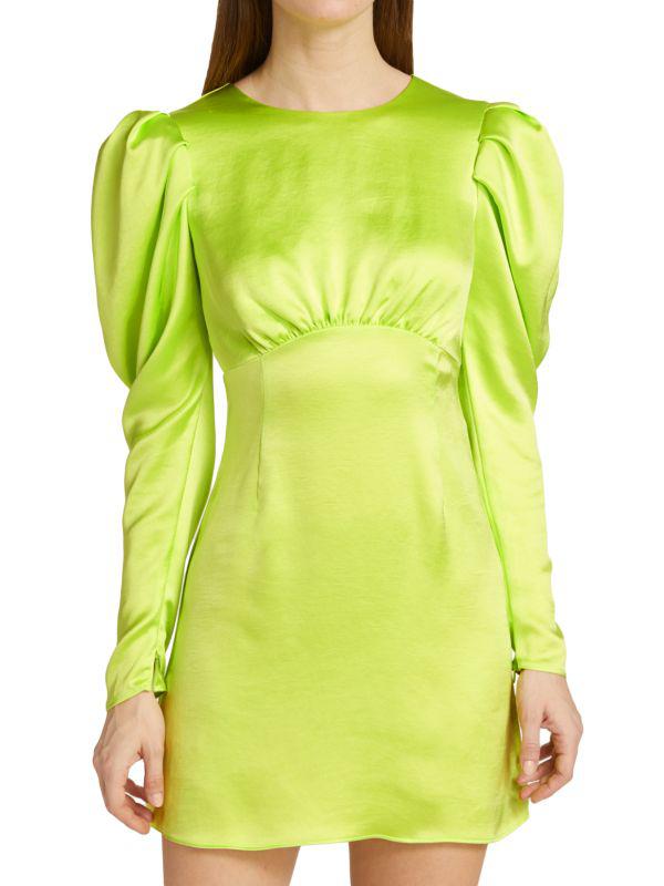 Andamane Hope Satin Puff-Sleeve Minidress