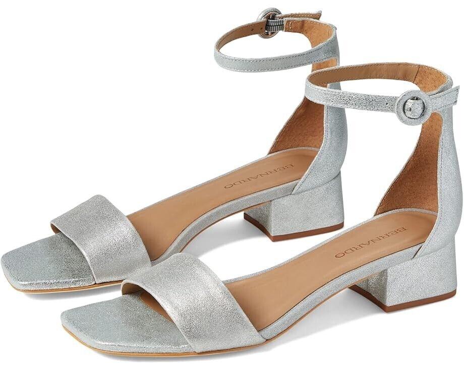 Bernardo Jalena Sandals Womens 8.5 Silver Leather Block Heel Ankle Strap ZPO2835