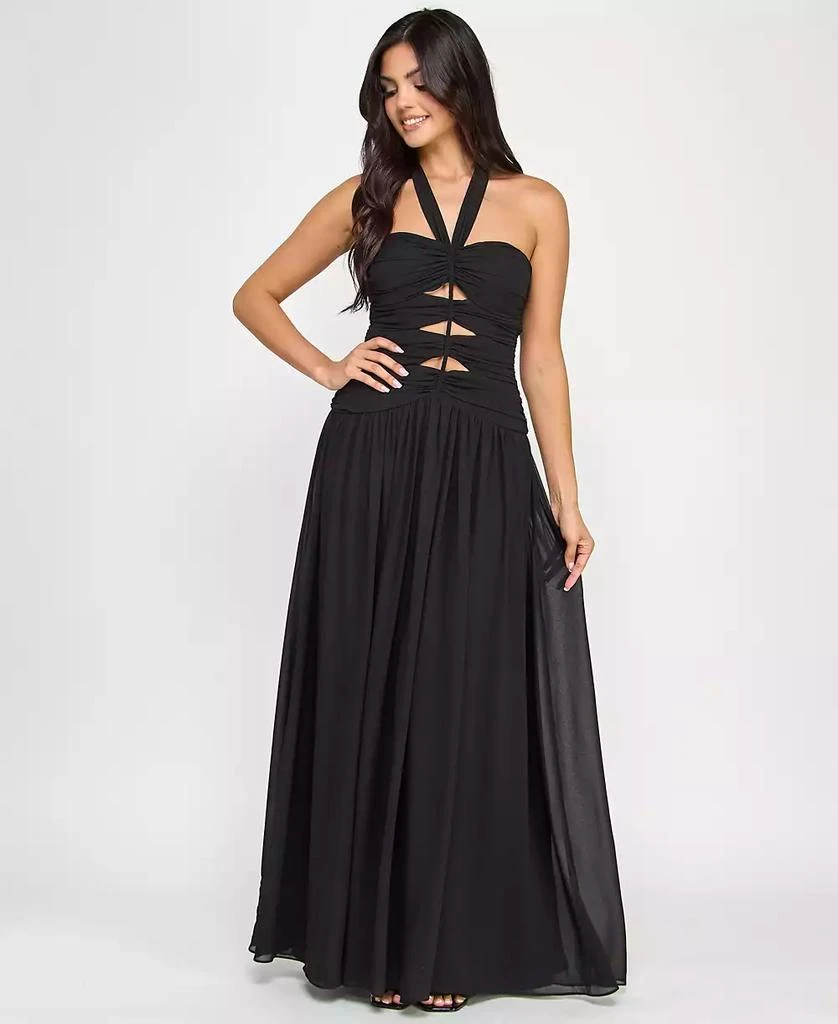 B Darlin Juniors' Cutout Gathered Sleeveless Halter Gown, Created for Macy's 4
