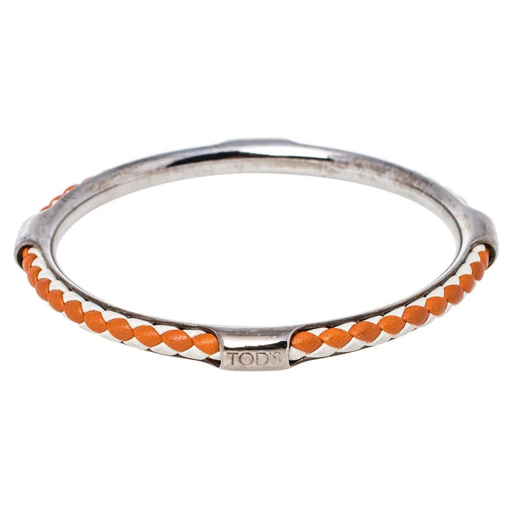 Tod's Tod's Woven Leather Gold Tone Bangle Bracelet 1