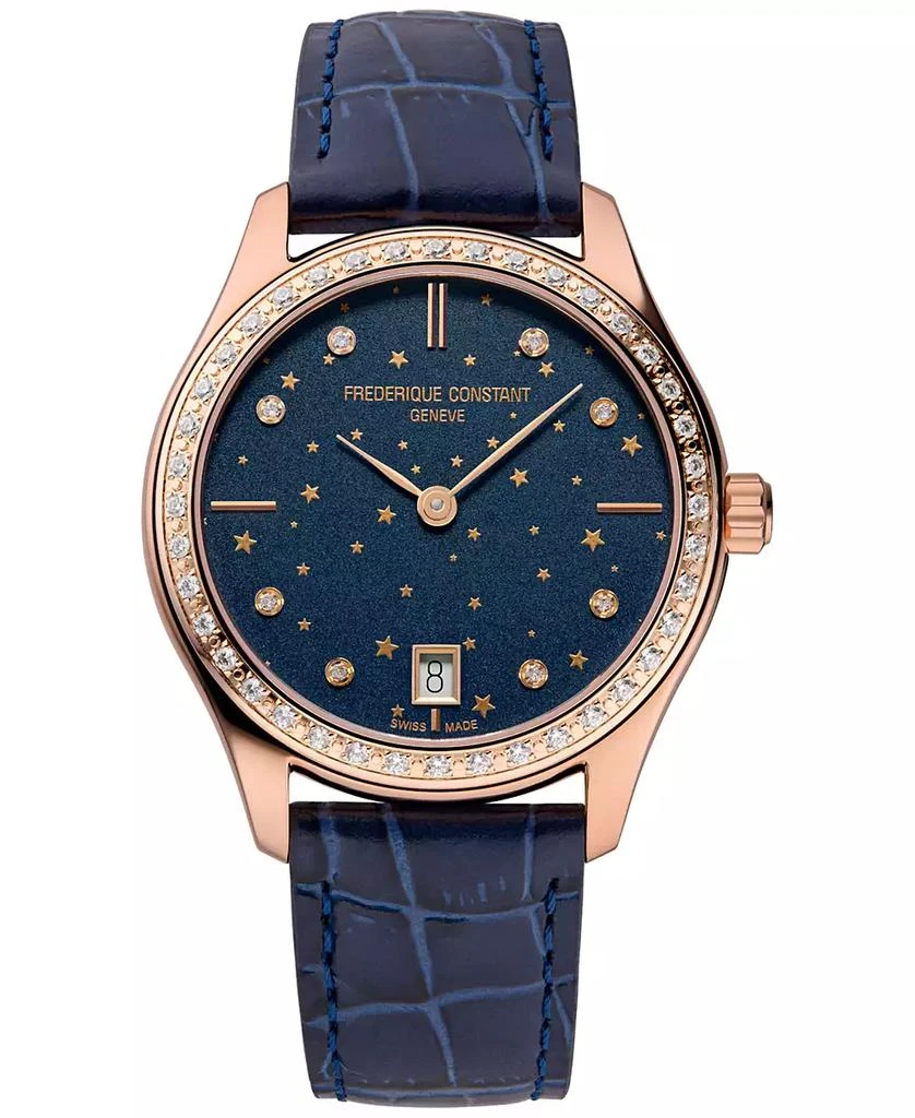Frederique Constant Women's Swiss Classic Diamond (3/8 ct. t.w.) Navy Leather Strap Watch 36mm 1
