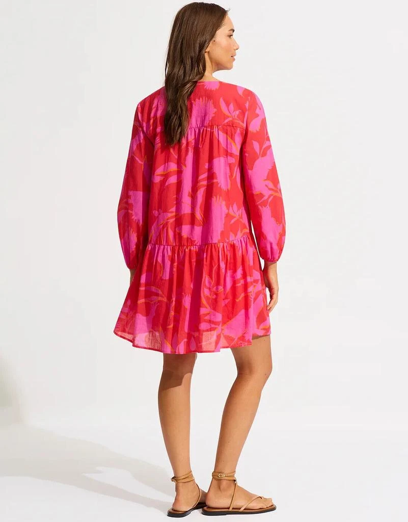 Seafolly Birds Of Paradise Dress Womens XL Pink Cotton Tiered Puff Sleeve ERK351 (Pink,Regular,XL) 3