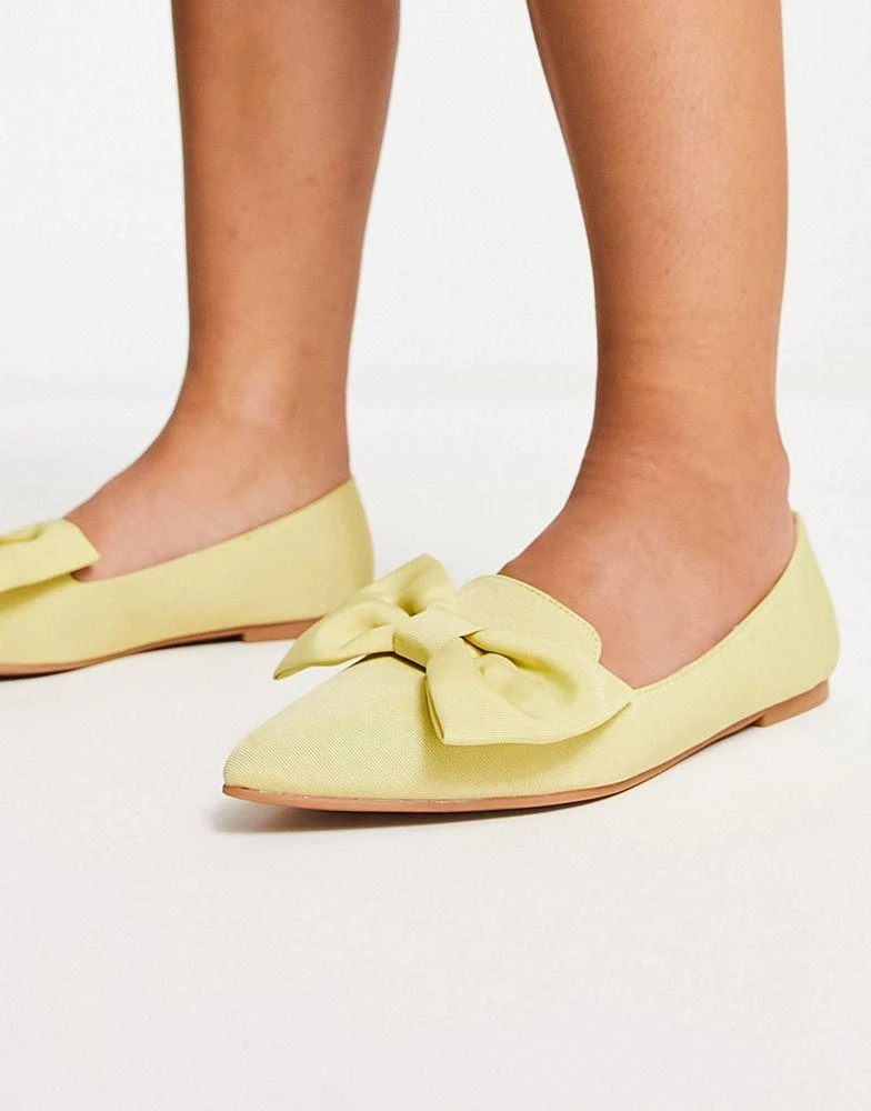 ASOS ASOS DESIGN Wide Fit Lake bow pointed ballet flats in lemon 2