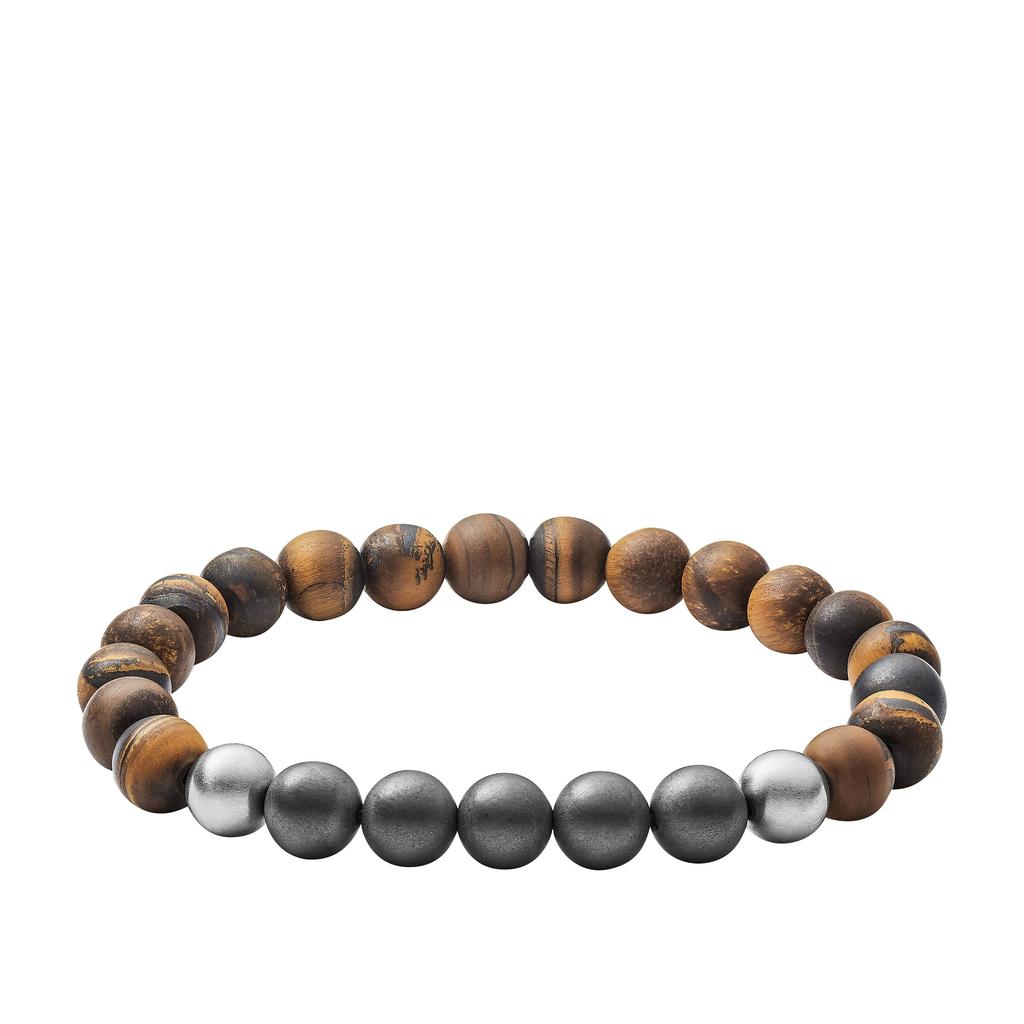 Fossil Tiger's Eye, Hematite and Steel Bracelet