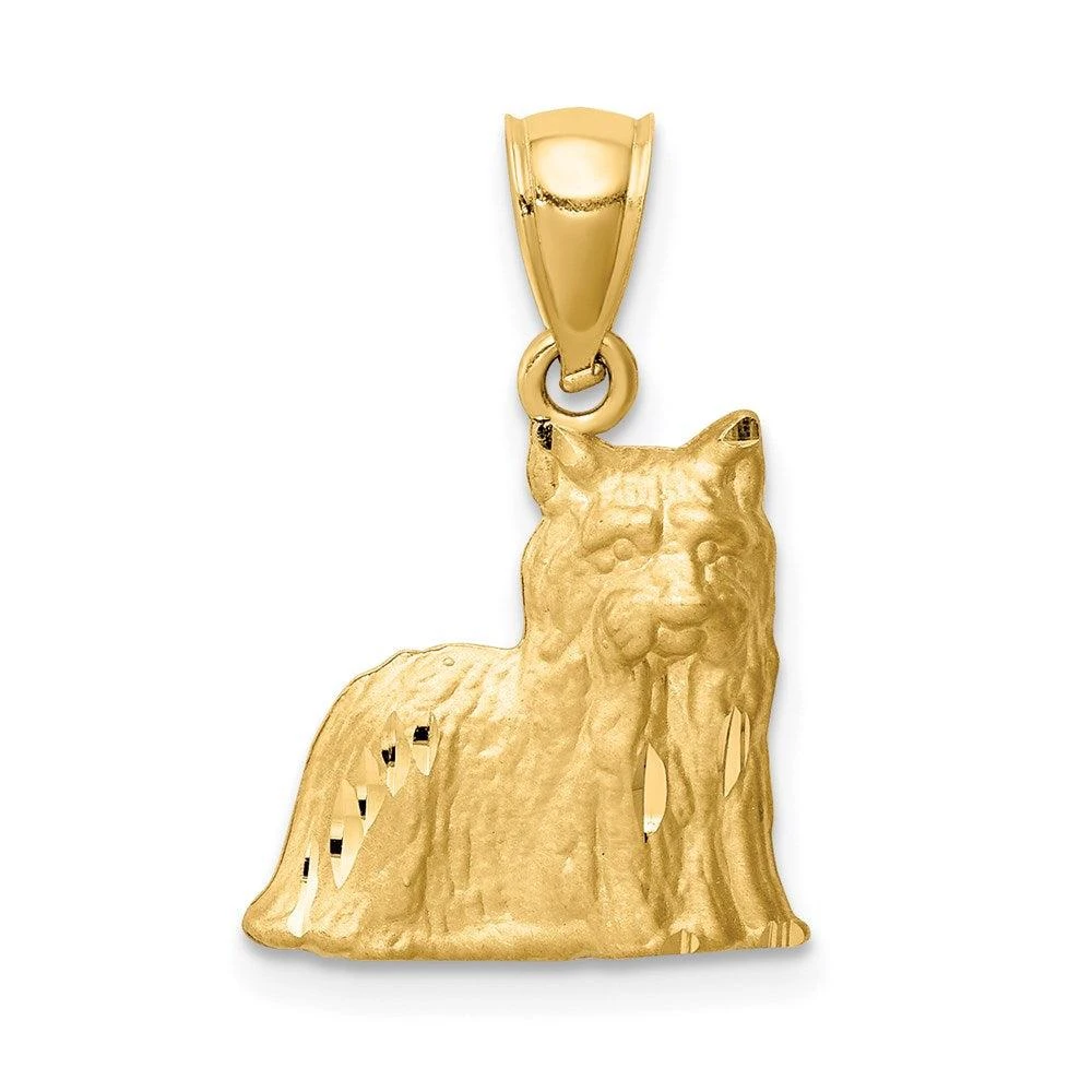 Diamond2Deal 14k Yellow Gold Satin Diamond-cut Yorkshire Terrier Dog Pendant 1