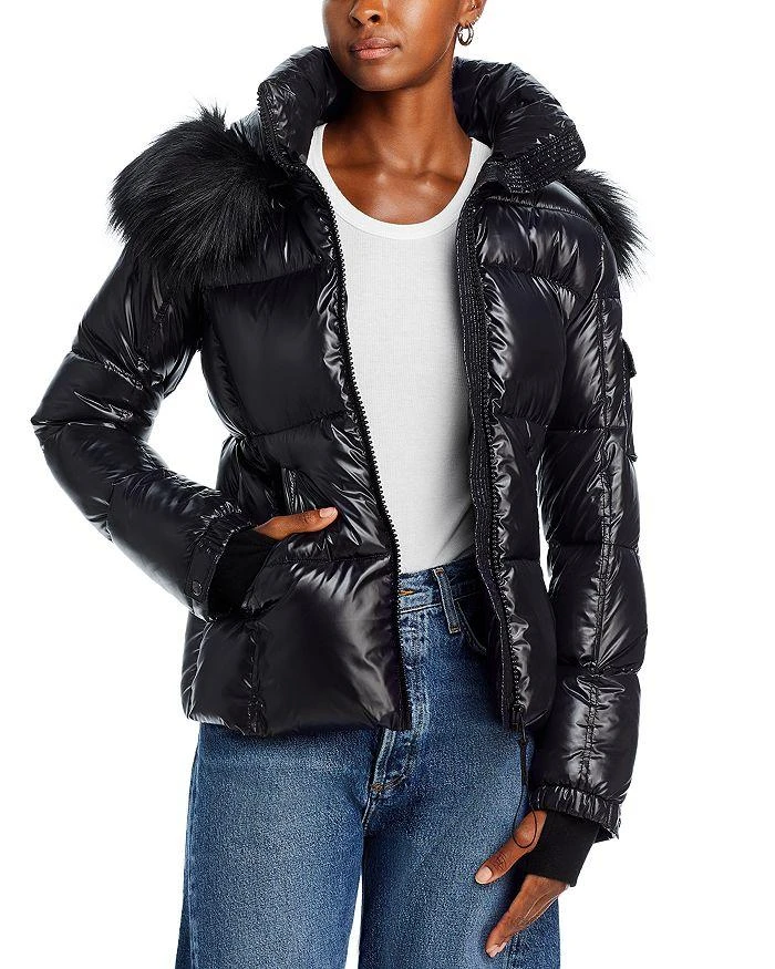 AQUA Faux Fur Trim Gloss Puffer Jacket - Exclusive 1