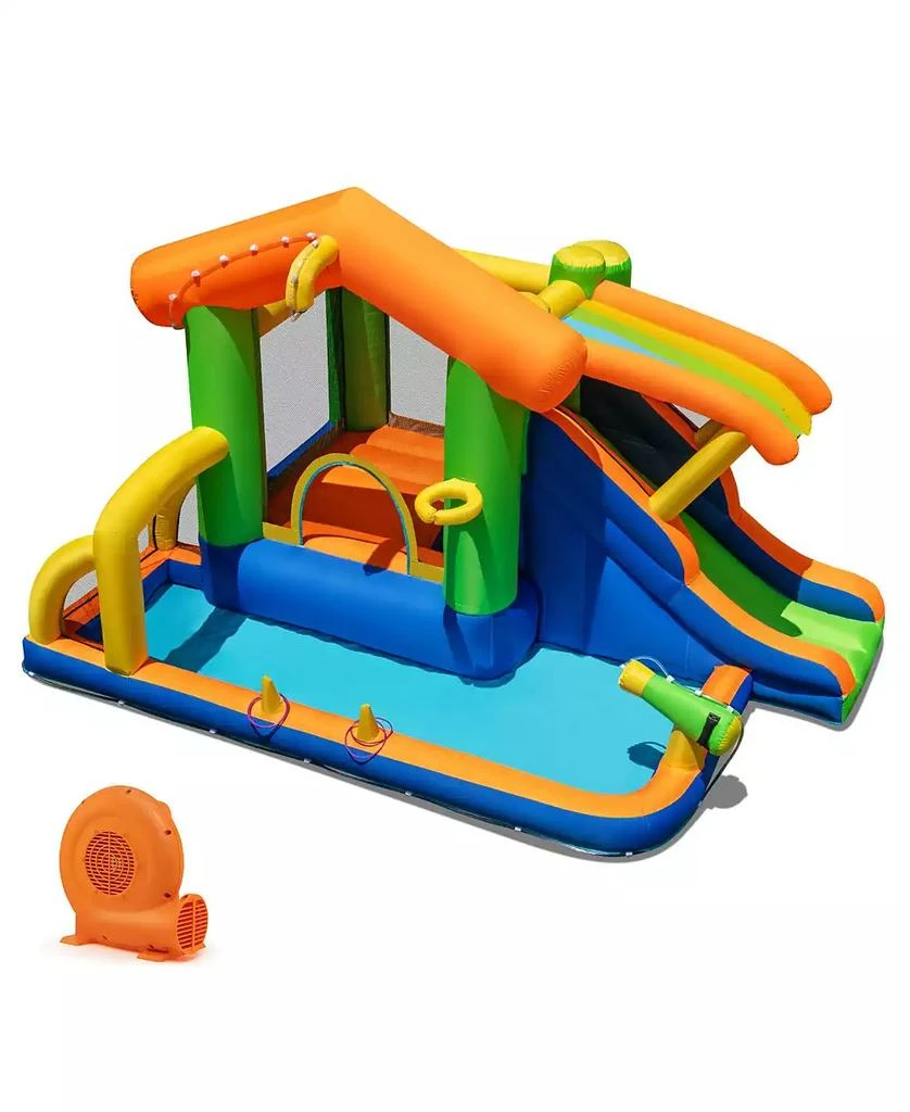 HONGGE Inflatable 8 in 1 Water Park Bounce House with Slide Pool Climbing Wall and Games