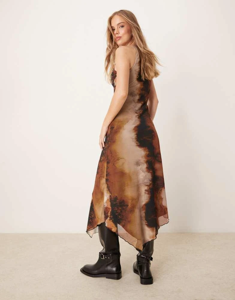 New Look mesh asymmetric hem midi dress in orange pattern  On Sale Now  with Up to 40% Off | Discover Exclusive Deals & Savings at BeyondStyle   Authentic New Look Home|women