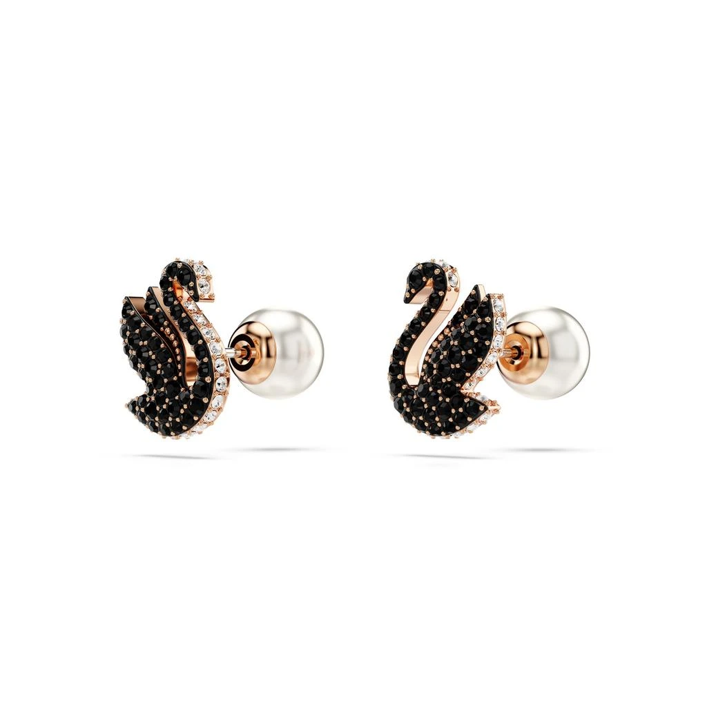 Swarovski Swan stud earrings crystal pearl swan black rose gold-tone plated 6
