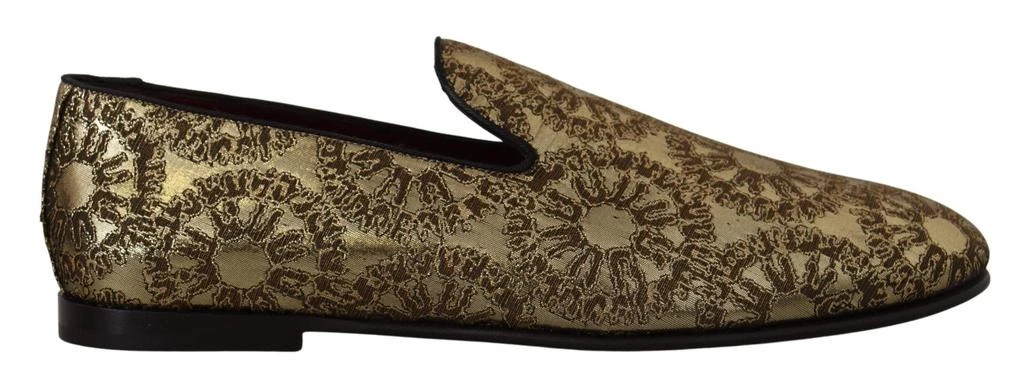 Dolce & Gabbana Dolce & Gabbana Gold Jacquard Flats Mens Loafers Shoes 1