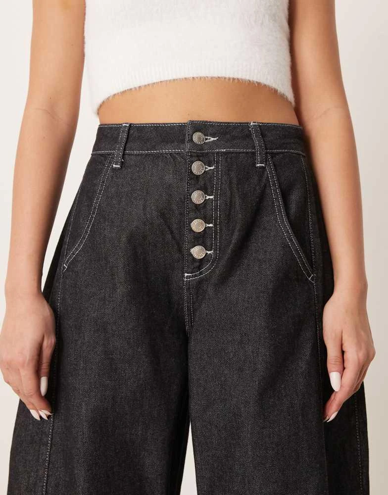 ASOS ASOS DESIGN cropped barrel leg jean with side panel in black 5