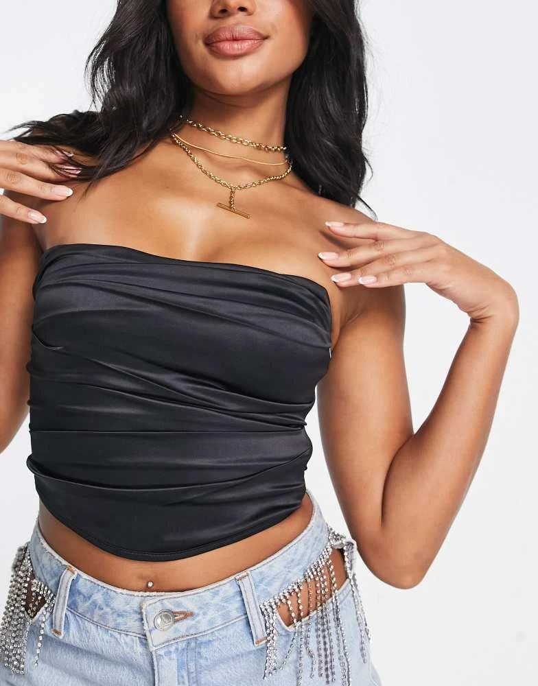 ASOS ASOS DESIGN stretch satin corset top in black 3