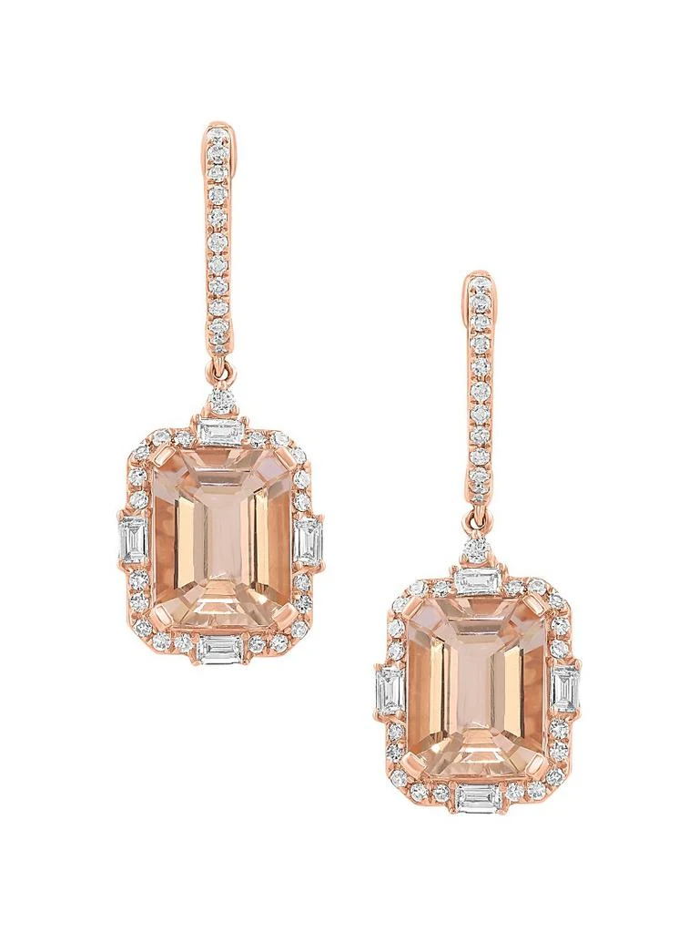 Saks Fifth Avenue Collection 14K Rose Gold, Morganite 
0.56 TCW Diamond Halo Drop Earrings