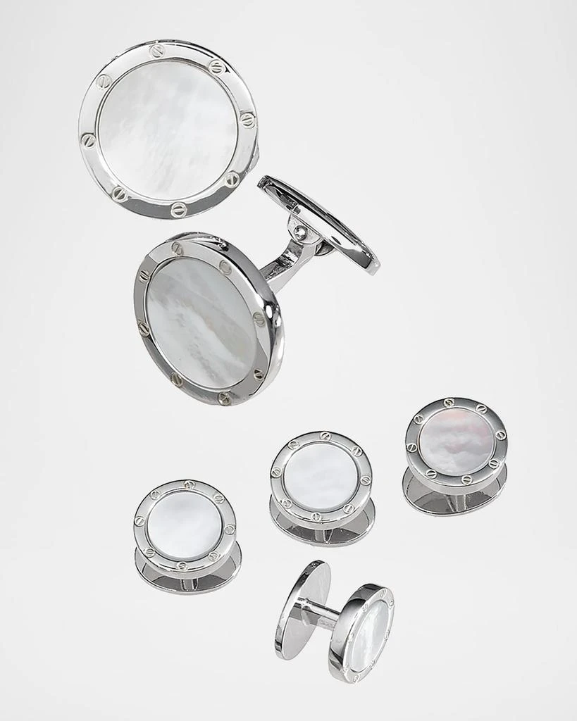 Jan Leslie Round Mother-of-Pearl Cuff Link and Stud Set