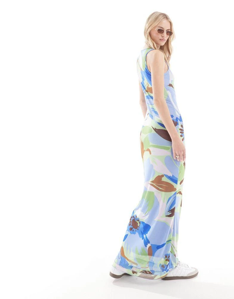 Vero Moda Tall Vero Moda Tall sleeveless lettuce edge mesh dress in blue floral print 3