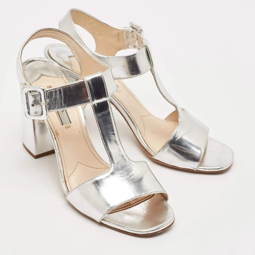 Prada Prada Silver Leather Block Heel T-Strap Sandals Size 39 4