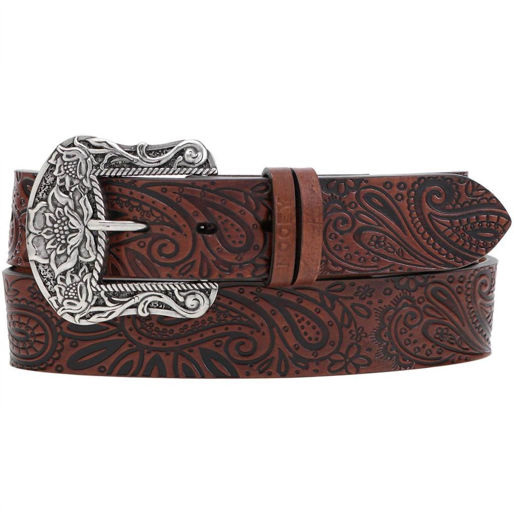 HOOEY Paisley Tooled Ladies Belt In Brown/black