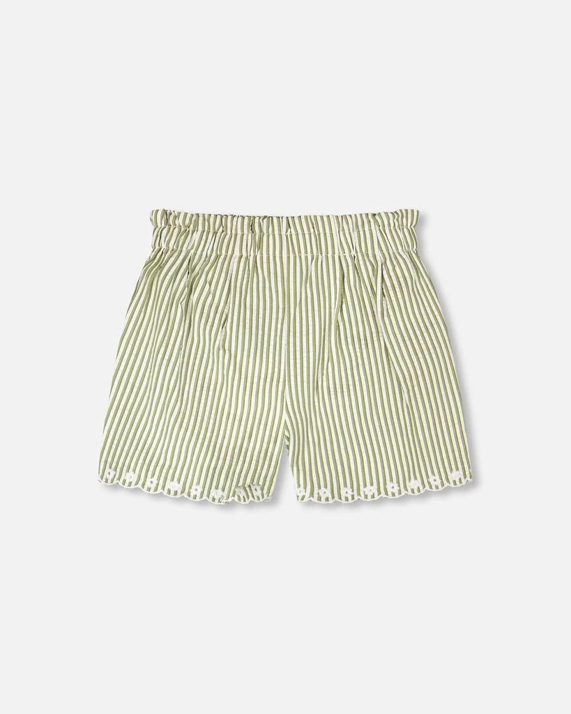 Deux par Deux Shorts Green and Off White Stripes with Embroidery 3