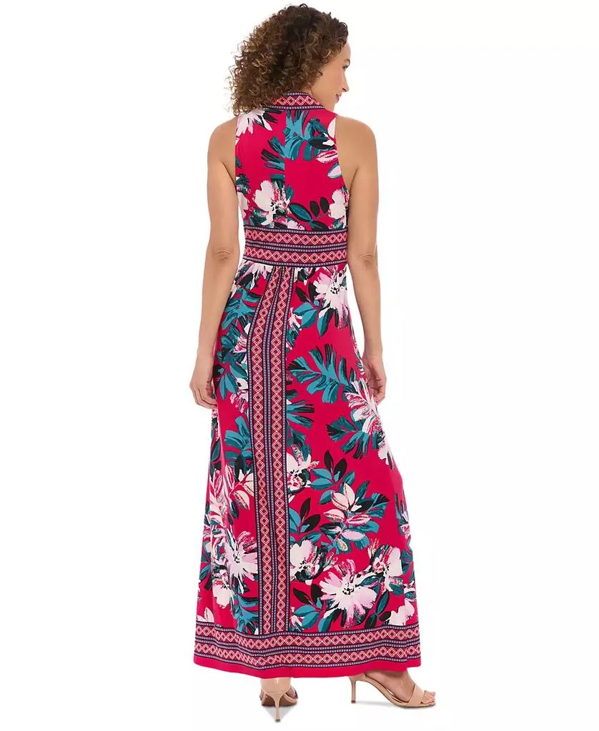 London Times Women's V-Neck Border Jersey Maxi Dress 3