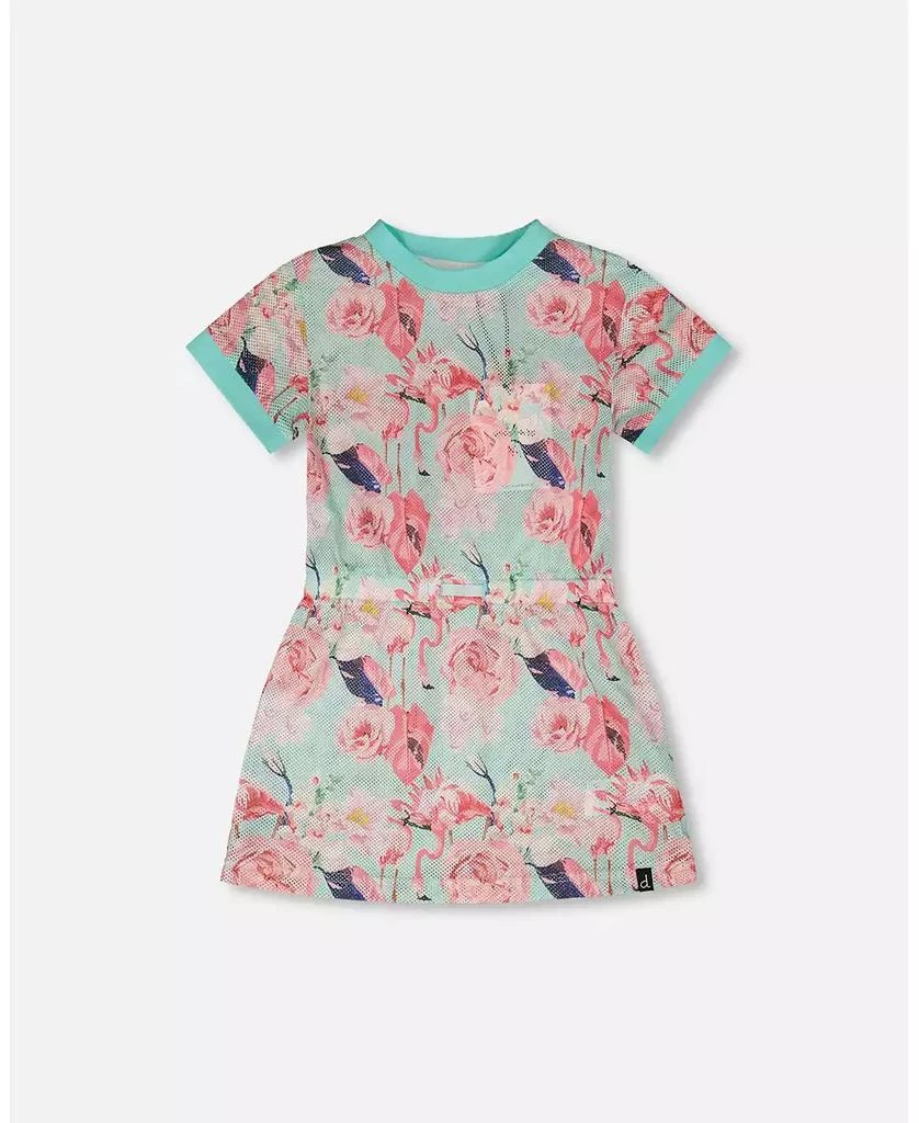 Deux par Deux Girl Mesh Beach Dress Blue Flamingo Print - Toddler|Child