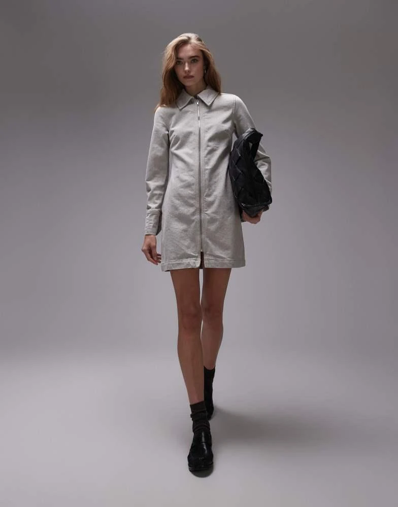 Topshop Topshop denim zip through shirt dress in ecru 1