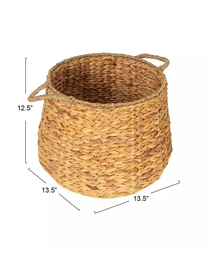Household Essentials Round Handwoven Water Hyacinth and Seagrass Basket with Handles, Natural 2