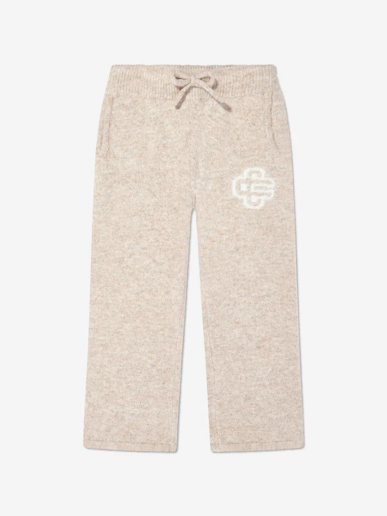 The Couture Club The Couture Club Kids Fluffy Knit Emblem Joggers in Beige 1