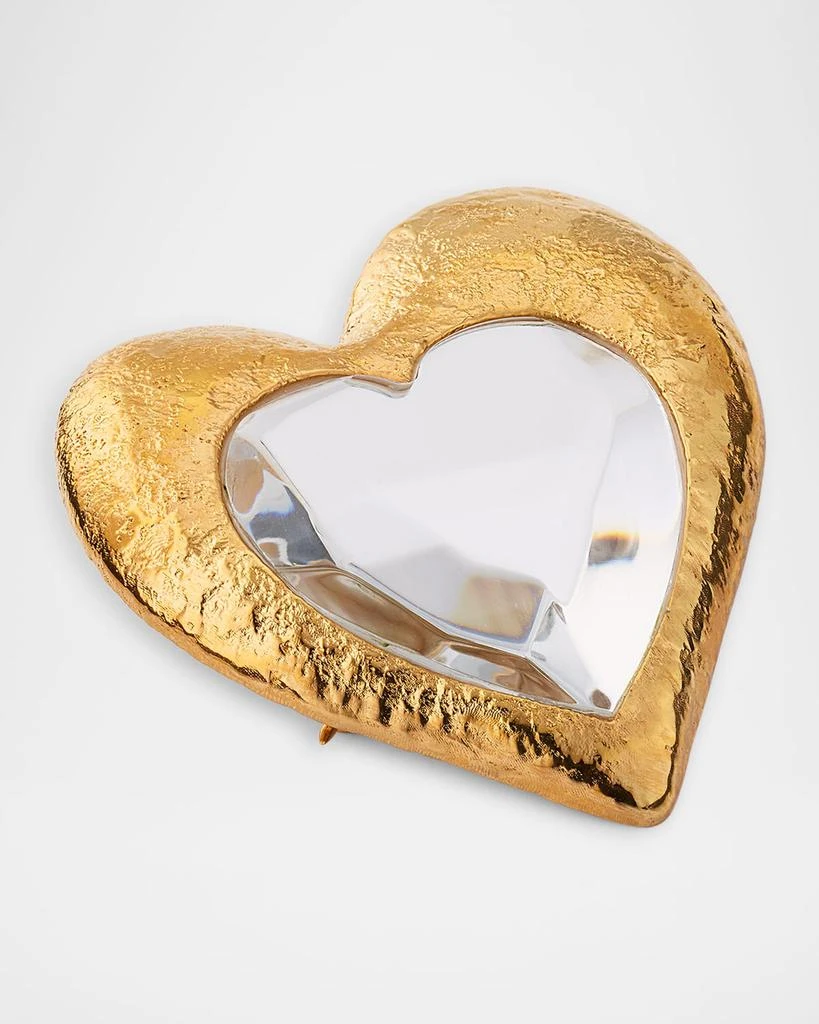Oscar de la Renta 24K Gold Plated Glass Crystal Heart Brooch 3