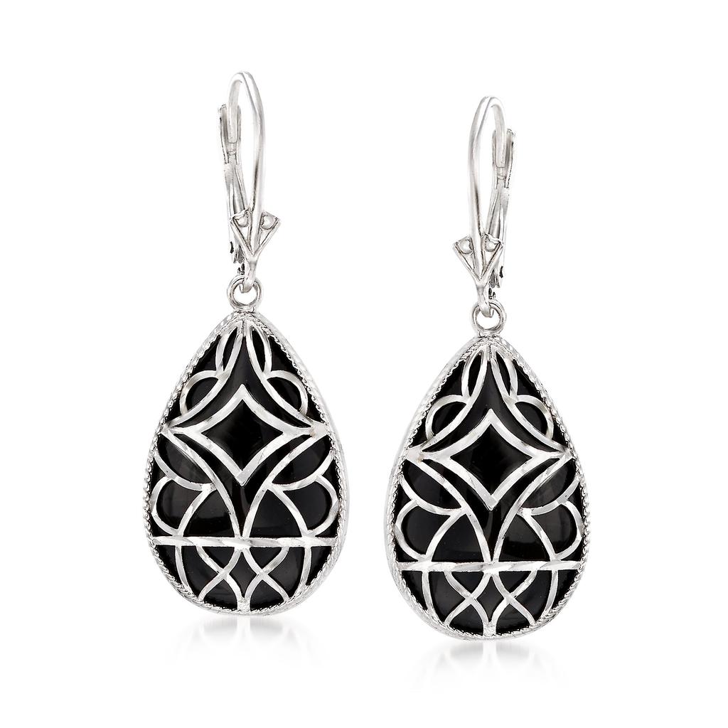 Ross-Simons Ross-Simons Black Onyx Overlay Drop Earrings in Sterling Silver
