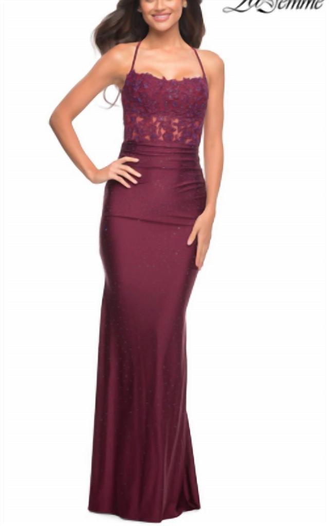La Femme La Femme - Embroidered Jersey Prom Gown
