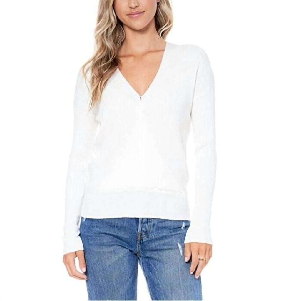 Elodie Elodie - Ribbed V Neck Faux Wrap Knit Surplice Sweater