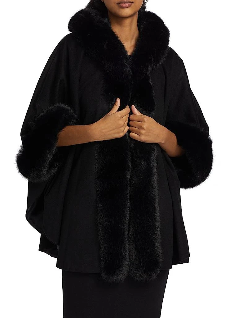 Sofia Cashmere Whipstitch Faux-Fur Hooded Cape 3