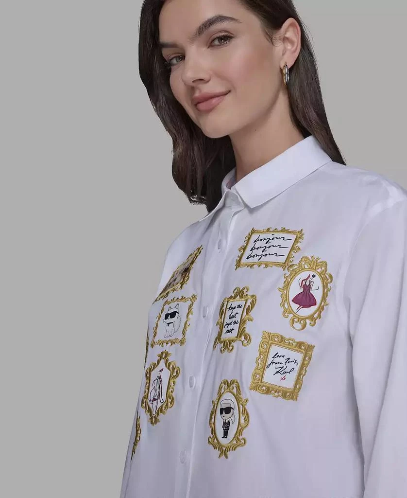 Karl Lagerfeld Paris Women
s Portrait Button Down Top 4