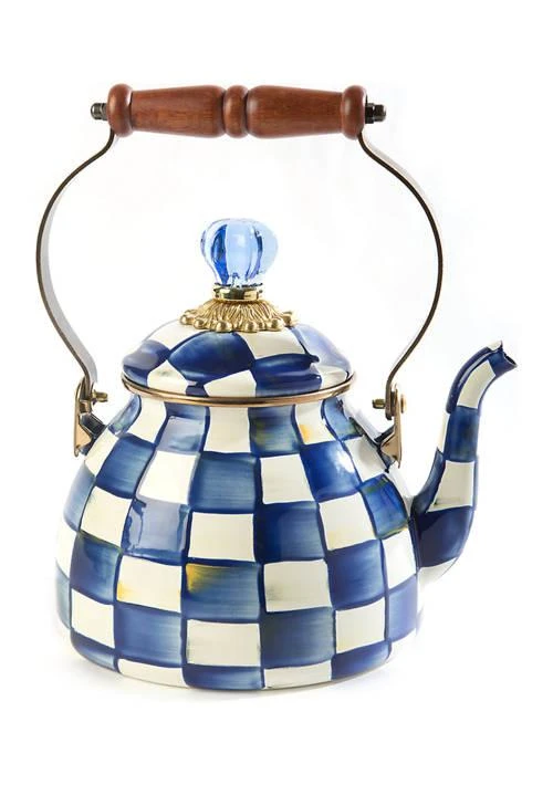 MacKenzie-Childs Childs Royal Check Enamel Tea Kettle   2 Quart 1
